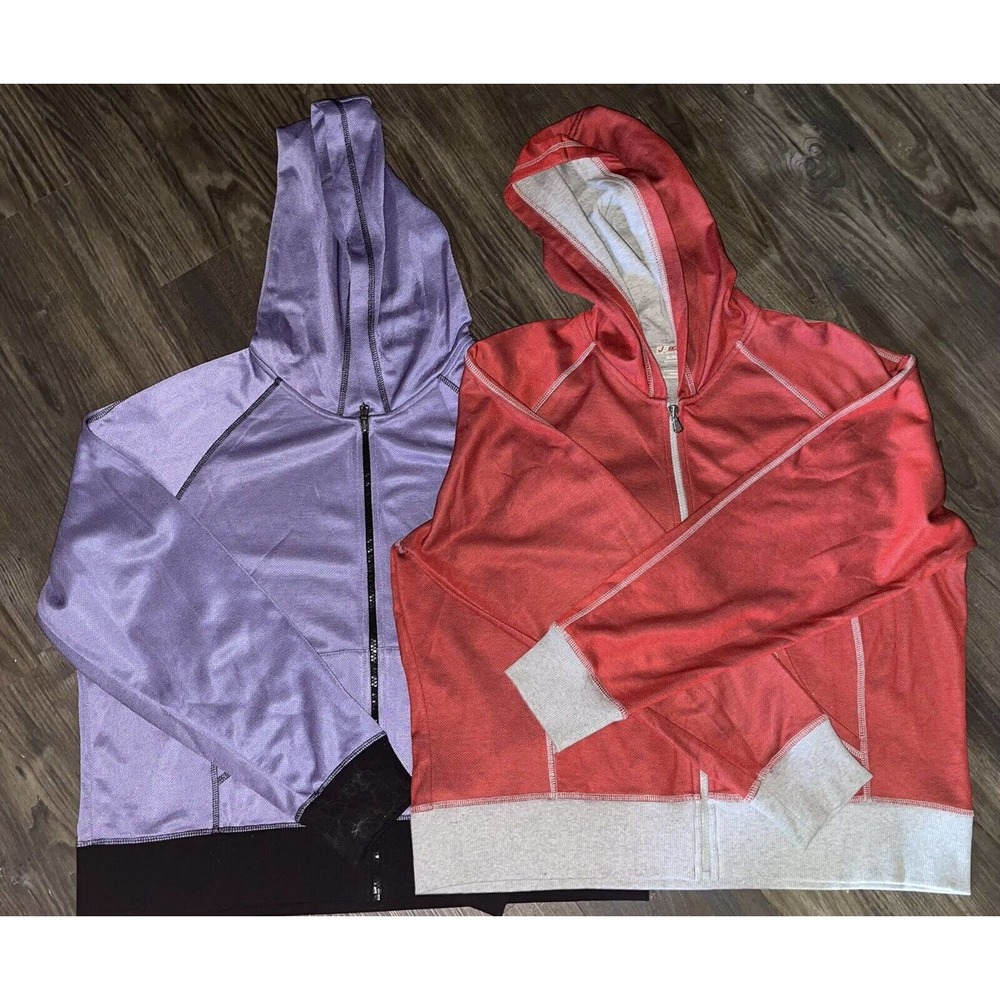 Lot Of 2 Women's SJB Active St. John's Bay Red & Purple Hooded Zip Up Jacket XL